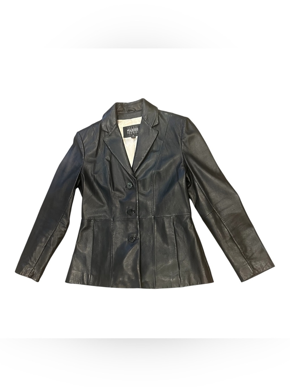 Wilsons Leather Black Leather Blazer Jacket Size Small Vintage Y2K